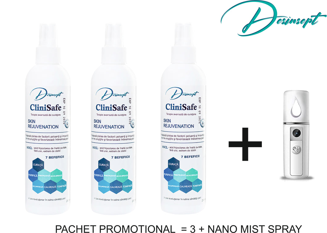 PACHET PROMOTIONAL CLINISAFE SKIN REJUVENATION-250 ML.X3 +NANO MIST SPRAY-GRATUIT